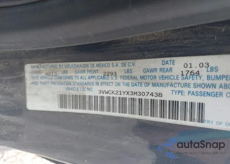 2003 Volkswagen New Beetle Gls из США, поврежденный, VIN 3VWCK21YX3M307438